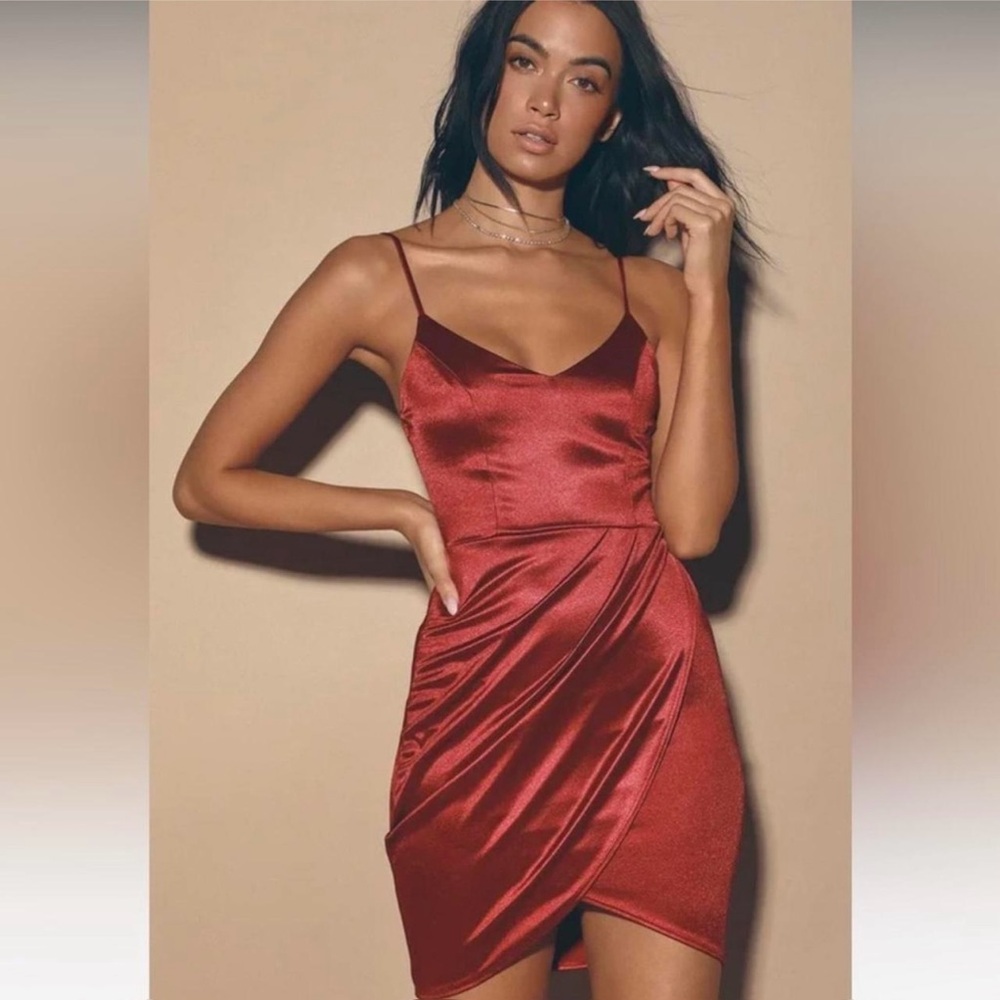 Red Satin Bodycon Dress.